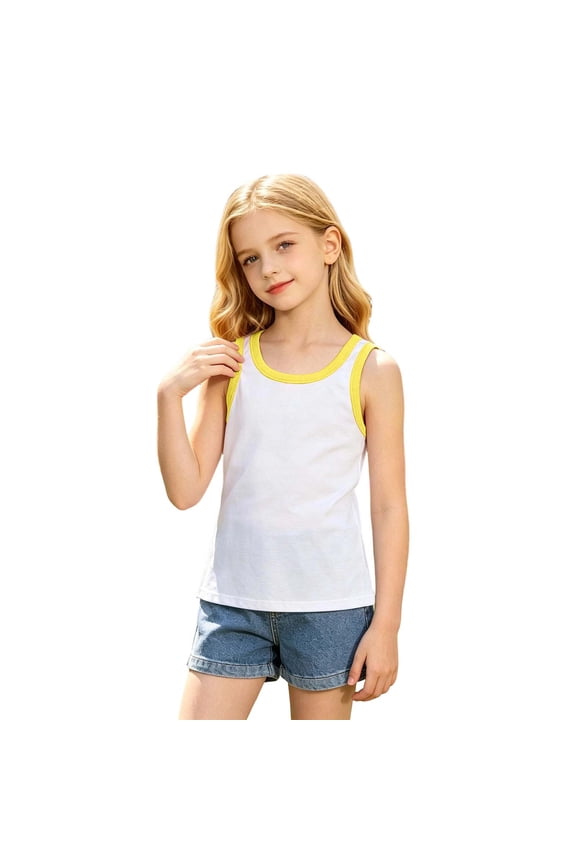 Girls Boys Tank Tops Racerback Cami Undershirts Kids Sleeveless Athletic Pajama Tee Tops,Size 2-15 Years Yellow 130