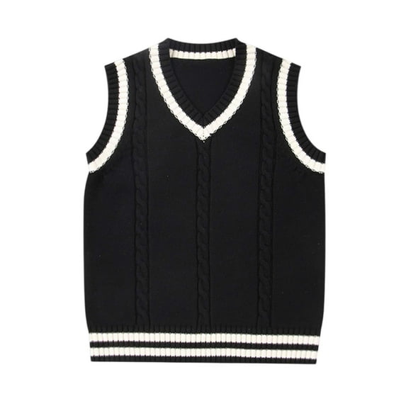 KHONTS Girls Boys V Neck Sweater Vest School Uniform Solid Color Sleeveless Knit Sweaters Pullover Tank Tops for Kids,Sizes 1-8 Years Black 80