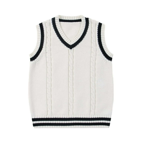 KHONTS Girls Boys V Neck Sweater Vest School Uniform Solid Color Sleeveless Knit Sweaters Pullover Tank Tops for Kids,Sizes 1-8 Years White 140