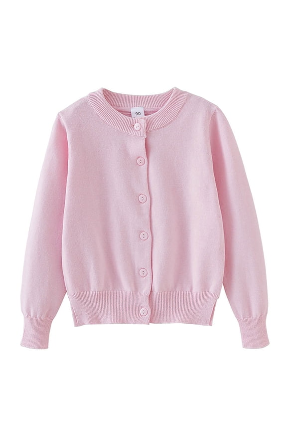 Girls Classic Knit Cardigan Sweater Crew Neck Button Front Long Sleeve Outerwear for Kids,Sizes 1-14 Years Pink 90