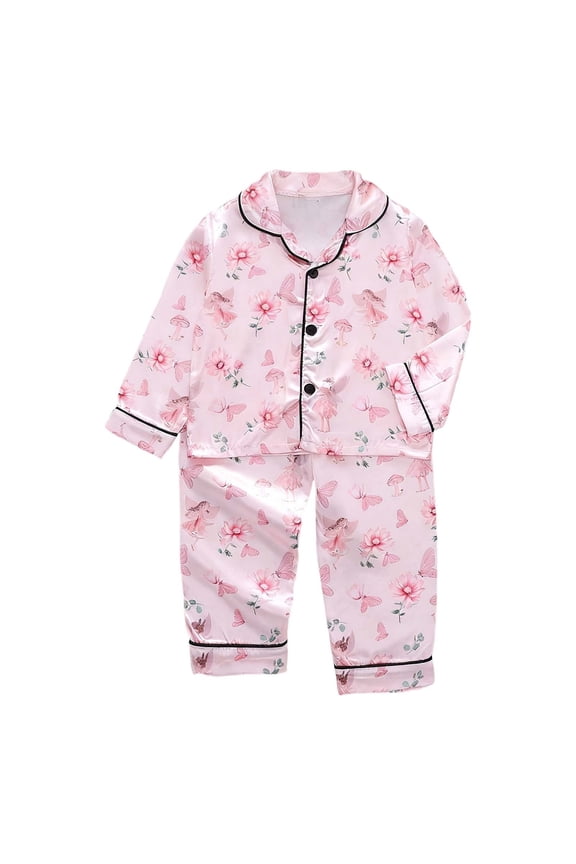 Girls Cute Printed Satin Pajamas Button down Pajamas Sets Nightgown, 2 Piece, Sizes 3-8 Years