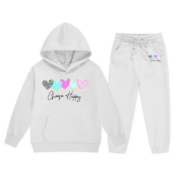 KHONTS Girls Graphic Printed Fall Winter Hoodies Sweatshirts and Elastic Waist Sweatpants Outfits, 2 Piece, Sizes 2-13 Years