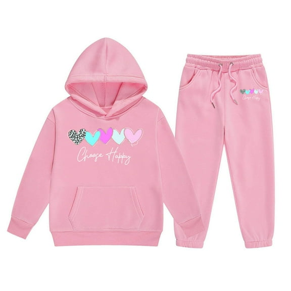 KHONTS Girls Graphic Printed Fall Winter Hoodies Sweatshirts and Elastic Waist Sweatpants Outfits, 2 Piece, Sizes 2-13 Years
