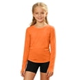 thumbnail image 1 of KHONTS Girls Long Sleeve Athletic Shirts Kids Crewneck Workout Tops Basic Tees Activewear,Size 4-14 Years Orange 150, 1 of 4