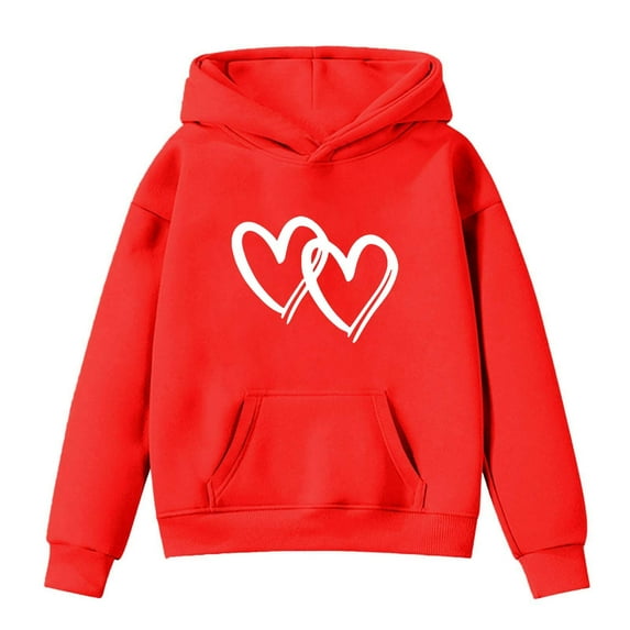 KHONTS Girls Long Sleeve Hooded Sweatshirts with Heart Print Casual Loose Fit Pullovers Hoddies Jacket for Kids,Sizes 3-14 Years