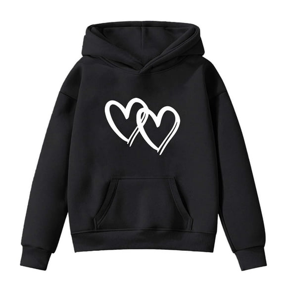 KHONTS Girls Long Sleeve Fleece Hooded Sweatshirts with Heart Print Casual Loose Fit Pullovers Hoddies Jacket for Kids,Sizes 3-14 Years