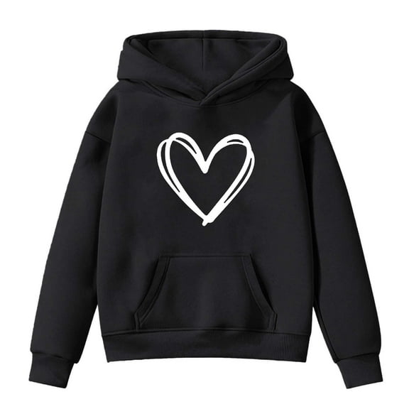 KHONTS Girls Long Sleeve Hooded Sweatshirts with Heart Printed Casual Pullover Hoodies Fleece Jacket for Kids Daily Wear,Sizes 3-14 Years