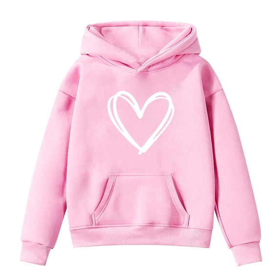 KHONTS Girls Long Sleeve Hooded Sweatshirts with Heart Printed Casual Pullover Hoodies Jacket for Kids Daily Wear,Sizes 3-14 Years