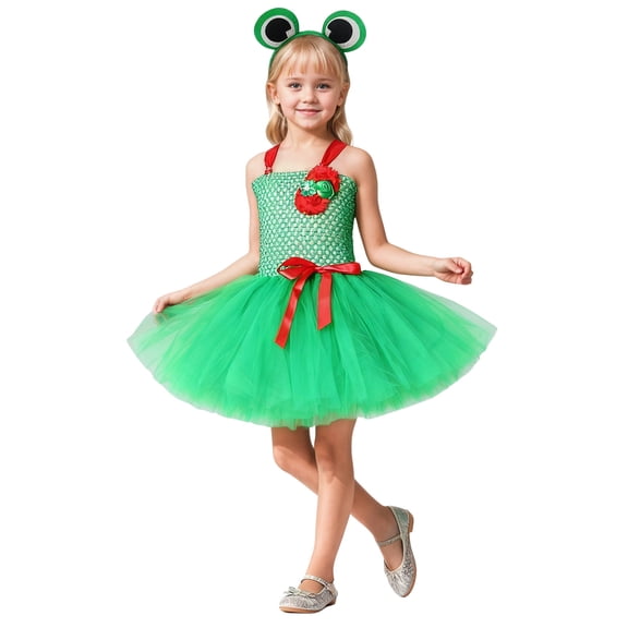 KHONTS Girls Sheer Mesh Tutu Skirts Outfits with Headband Green XL