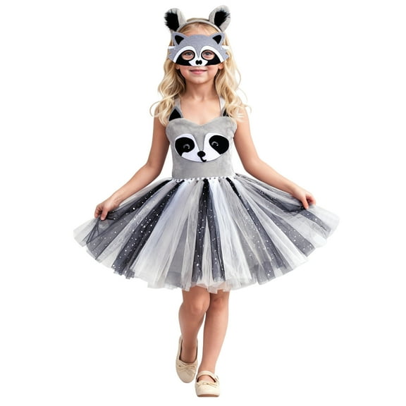KHONTS Girls Sheer Mesh Tutu Skirts Cosplay Outfits with Headband Grey XXXL