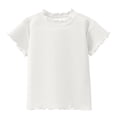 thumbnail image 1 of KHONTS Girls Summer Lettuce Trim Ribbed Knit Short Sleeve T-Shirts Solid Color Casual Blouse Tops,Size 1-10 Years White 90, 1 of 4