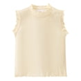 thumbnail image 1 of KHONTS Girls Summer Tank Tops Ruffle Trim Sleeveless Shirts Neck Ribbed Knit Pullover Tops,Size 1-10 Years Beige 120, 1 of 9