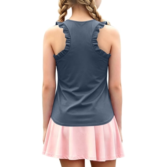 KHONTS Girls Summer Workout Tank Tops Ruffle Sleeveless Racerback Crewneck Casual Loose Activewear Grey 150