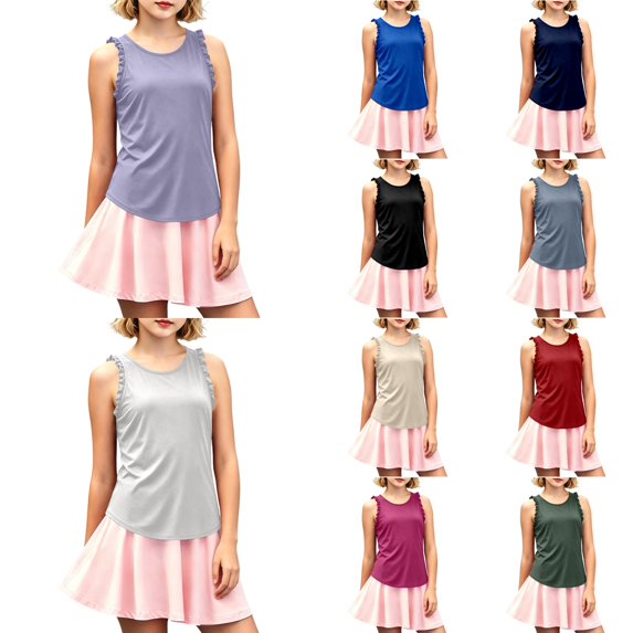 KHONTS Girls Summer Workout Tank Tops Ruffle Sleeveless Racerback Crewneck Casual Loose Activewear White 160