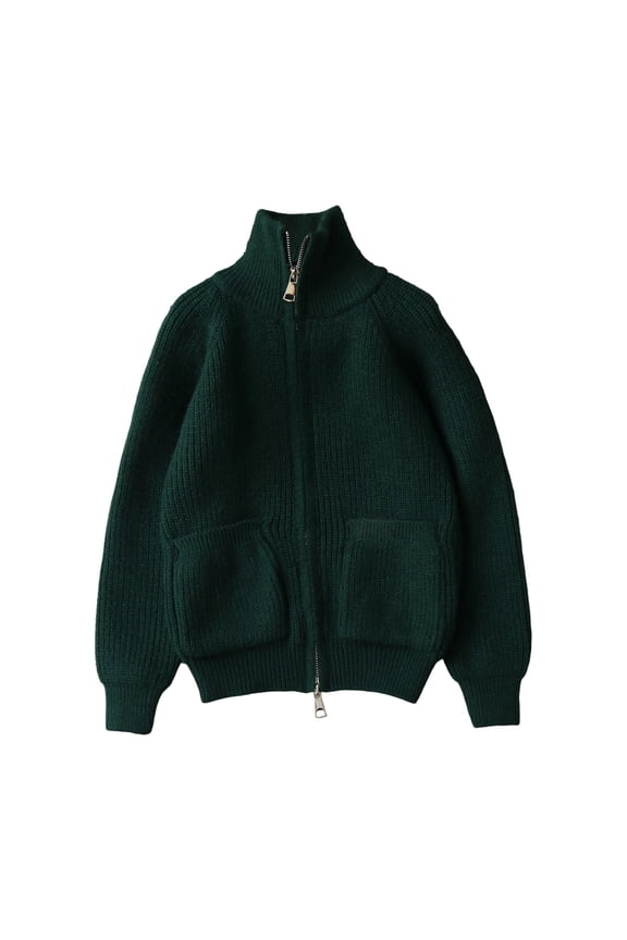 Girls Sweater Cardigan Uniform Zip up Knit Turtleneck Fall Kids Jacket with 2 Pockets, Sizes 6-14 Years Green 150