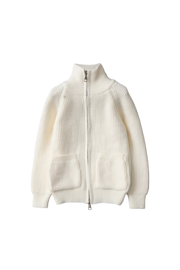 Girls Sweater Cardigan Uniform Zip up Knit Turtleneck Fall Kids Jacket with 2 Pockets, Sizes 6-14 Years White 150