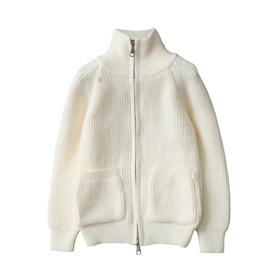 KHONTS Girls Sweater Cardigan Uniform Zip up Knit Turtleneck Fall Kids Jacket with 2 Pockets, Sizes 6-14 Years White 170
