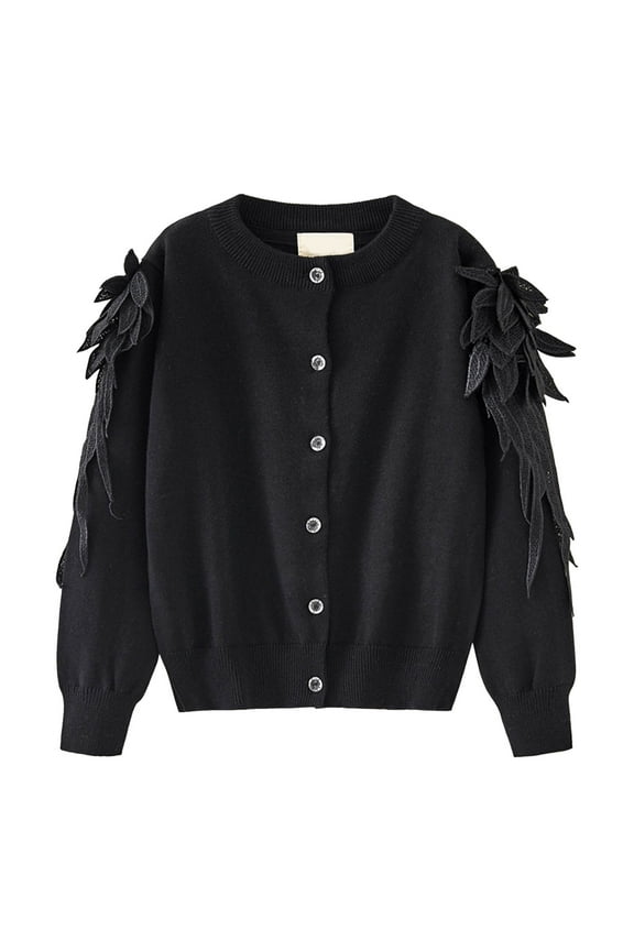 Girls Sweaters Knitted Cardigans Toddlers Stylish Casual Outfits Warm Comfortable Daily Wear,Sizes 1-14 Years Black 90
