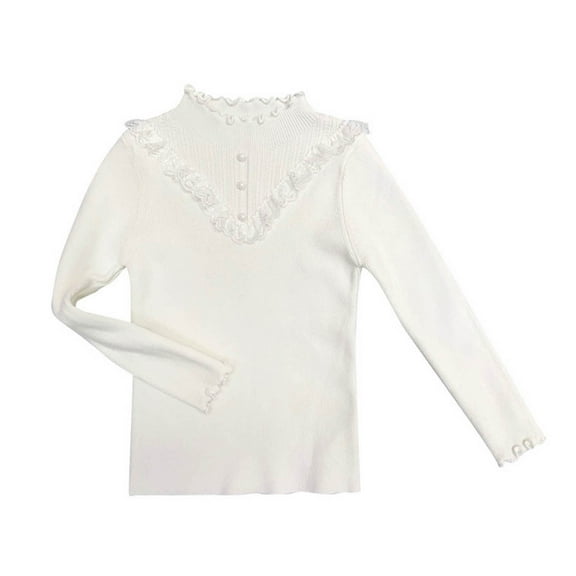 KHONTS Girls Turtleneck Sweater Long Sleeve Warm Oversized Pullover Sweatshirts Plain Thick Knit Sweater Tops ,Sizes 3-13 Years White 110
