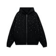 thumbnail image 1 of KHONTS Goth Y2k Rhinestone Hoodie for Women Men Full Zip Long Sleeve Oversized Hooded Sweatshirts Casual Fashion Streetwear Black XL, 1 of 2