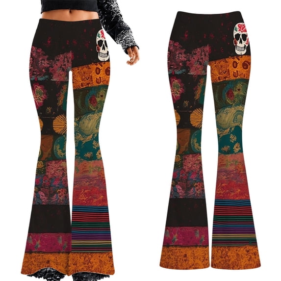 KHONTS Halloween Flare Yoga Pants for Women High Waist Tummy Control Yoga Leggings Bootcut Workout Pants