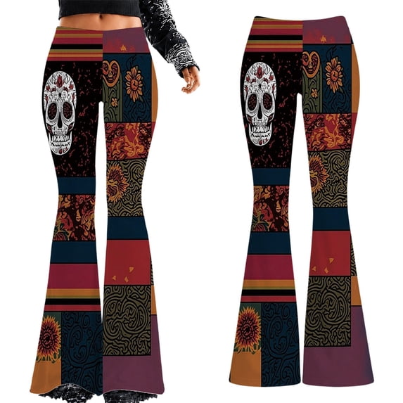 KHONTS Halloween Flare Yoga Pants for Women High Waist Tummy Control Yoga Leggings Bootcut Workout Pants
