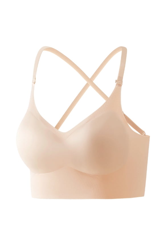 ,Women's Comfort Seamless Bras Criss-Cross Back Adjustable Bra Wireless Everyday Backless Bralettes Beige M