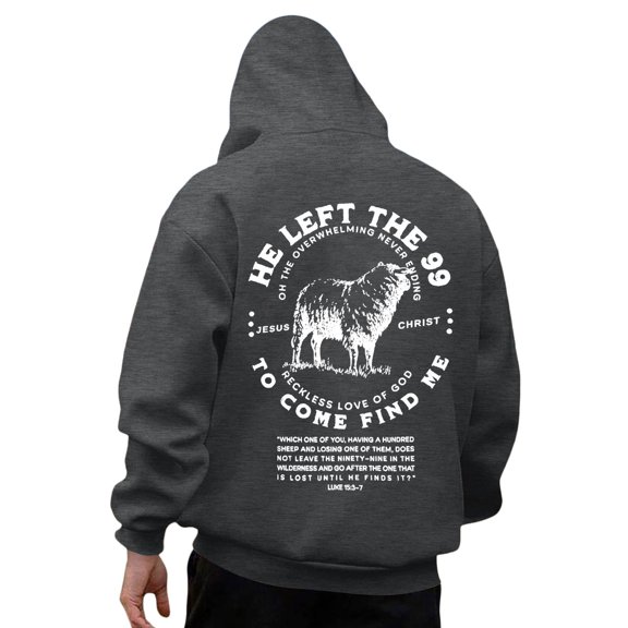 KHONTS He Left the 99 to Find Me Sweatshirt for Men Christian Fashion Graphic Hooded Sweatshirt Long Sleeve Hoodies Grey L