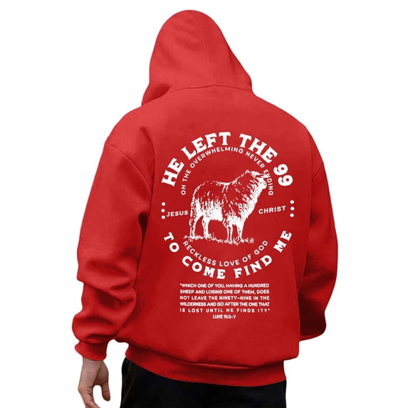 KHONTS He Left the 99 to Find Me Sweatshirt for Men Christian Fashion Graphic Hooded Sweatshirt Long Sleeve Hoodies Red L