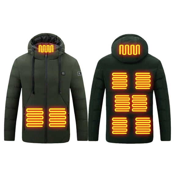 KHONTS Heated Jackets for Men with 9 Heating Zones USB Smart Warming Hoodie Winter Thermal Puffer Jackets (No Battery) Green XL