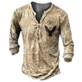thumbnail image 1 of KHONTS Henley Shirts for Men Retro Long Sleeve Bull Head Printed Tee Shirts Casual Button down Lightweight T-Shirts 09-Khaki XXXXXL, 1 of 3
