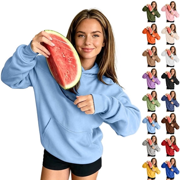 KHONTS Hidden Pocket Hoodies for Women Basic Classic Pouch Hooded Sweatshirts Casual Plain Baggy Stylish Couple Pullover Tops Sky Blue M