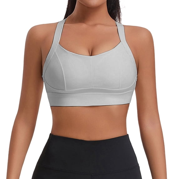 KHONTS High Impact Sports Bras for Women Racerback Running Bra Workout Crop Tank Tops Longline Sports Push up Bralettes Grey M