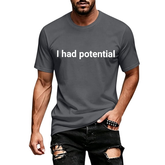 KHONTS I Had Potential Shirts for Men Short Sleeve Funny Graphic T Shirt Novelty Tee Tops Dark Gray XXL