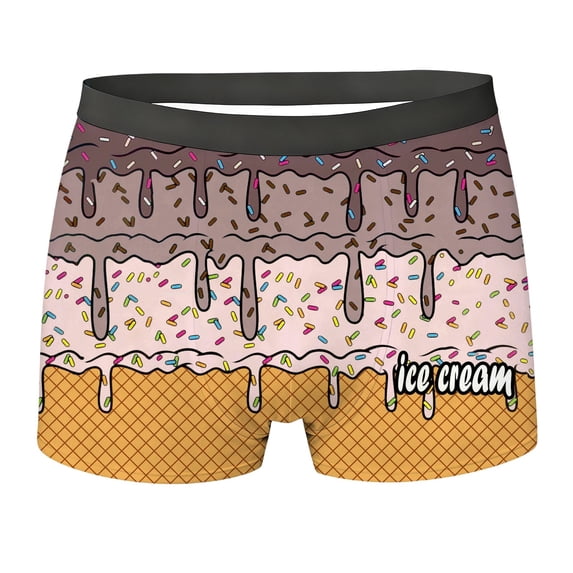 KHONTS Ice Cream Mens Underwear Boxer Briefs High Waist Panties Breathable Comfortable Fashion Holiday Underpants Khaki M