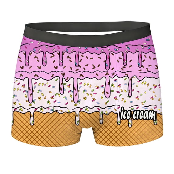 KHONTS Ice Cream Mens Underwear Boxer Briefs High Waist Panties Breathable Comfortable Fashion Holiday Underpants Purple L