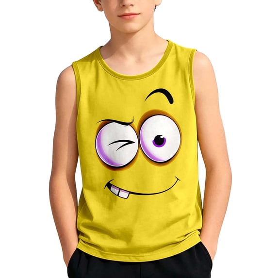 KHONTS Kid's Tank Tops for Boys Funny Face Expression Tanks Shirts Summer Beach Sleeveless T-Shirts,Size 3-14 Years Yellow 160