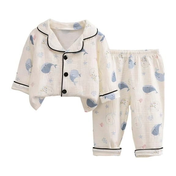 KHONTS Kids Cute Printed Pajamas Sets Long Sleeve Button down Tops and Pants, Girls and Boys 2 Piece, Sizes 2-6 Years