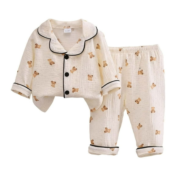 KHONTS Kids Cute Printed Pajamas Sets Long Sleeve Button down Tops and Pants, Girls and Boys 2 Piece, Sizes 2-6 Years