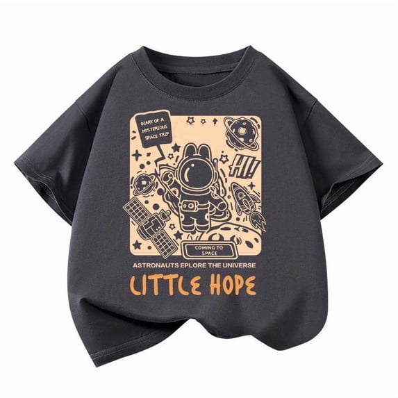 KHONTS Kids Graphic Printed Short Sleeve T Shirts Boys Girls Summer Crew Neck Tops,Size 3-10 Years Grey 160