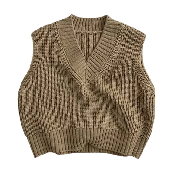 KHONTS Kids Sweaters Vest Fall Winter Knit Pullover Sleeveless V Neck Sweater School Uniform Tops for Toddler Boys Girls,Sizes 6M-8Y Coffee 140