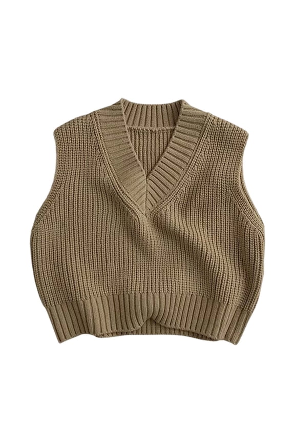 Kids Sweaters Vest Fall Winter Knit Pullover Sleeveless V Neck Sweater School Uniform Tops for Toddler Boys Girls,Sizes 6M-8Y Coffee 150