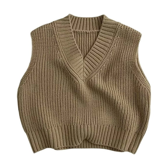 KHONTS Kids Sweaters Vest Fall Winter Knit Pullover Sleeveless V Neck Sweater School Uniform Tops for Toddler Boys Girls,Sizes 6M-8Y Coffee 90