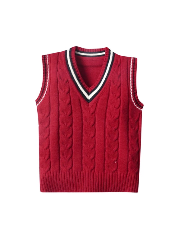 Kids V-Neck Sleeveless Sweater Vest Baby Boys Girls Waistcoat Knit Sweater Vest for Spring Autumn Winter,Sizes 1-10 Years Red 90