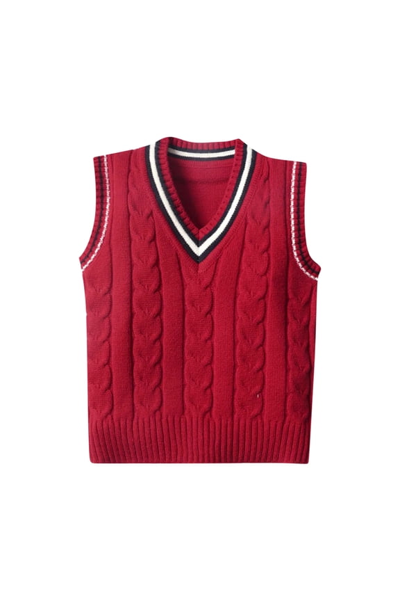 Kids V-Neck Sleeveless Sweater Vest Baby Boys Girls Waistcoat Knit Sweater Vest for Spring Autumn Winter,Sizes 1-10 Years Red 90