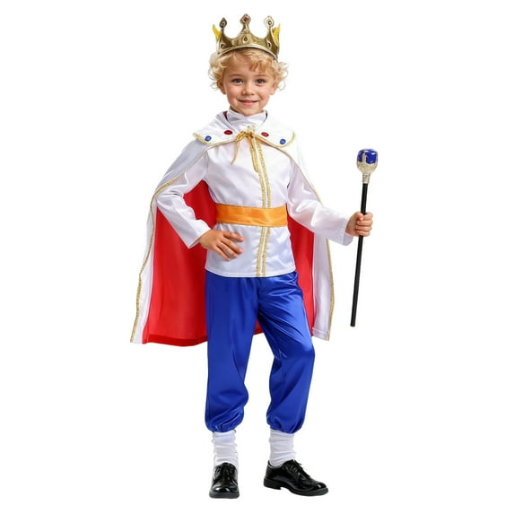 KHONTS King Prince Charming Costume for Boys Kids Medieval Cosplay Dress up Royal Outfits 04-White 120