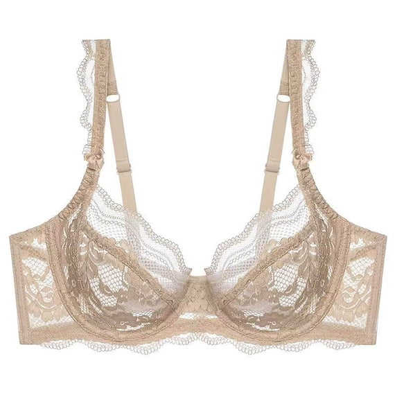 KHONTS Lace Demi Bras for Women Sheer Balconette Underwire Unlined Everyday Bras Supportive Everyday Bra Wide Straps Soft Bralettes