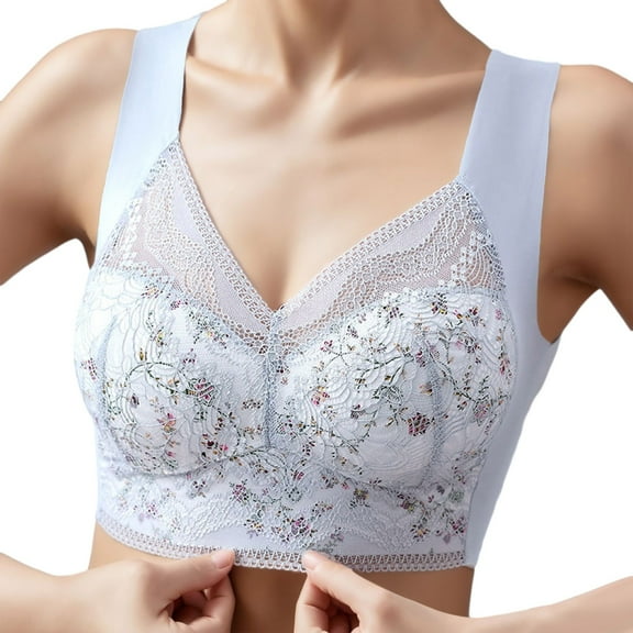 KHONTS Lace Plus Size Push up Bras for Women Back Seamless Wireless Bra Soft Comfy T Shirts Bralettes for Daily Wear Blue XL