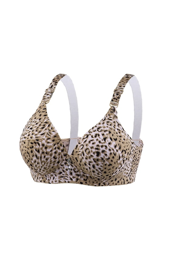 Leopard Printed Push up Bras for Women High Supportive Plunge Bra Lifting Soft Comfy Wireless Bralettes Gold 36