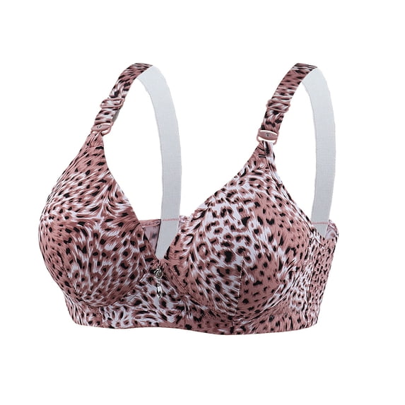 KHONTS Leopard Printed Push up Bras for Women High Supportive Plunge Bra Lifting Soft Comfy Wireless Bralettes Pink 38